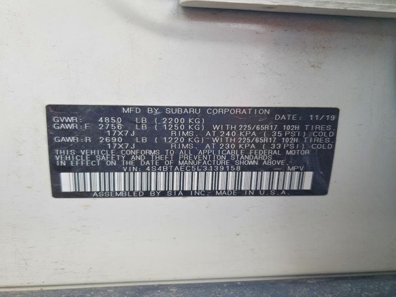 Продаж на аукціоні авто 2020 Subaru Outback, vin: 4S4BTAEC5L3139158, номер лоту: 49957136