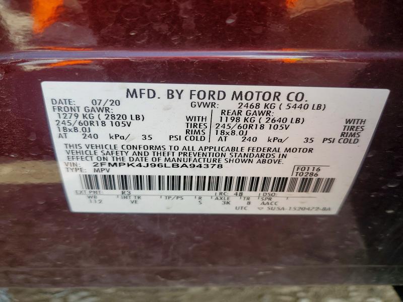 Aukcja sprzedaży 2020 Ford Edge, vin: 2FMPK4J96LBA94378, numer aukcji: 51648296