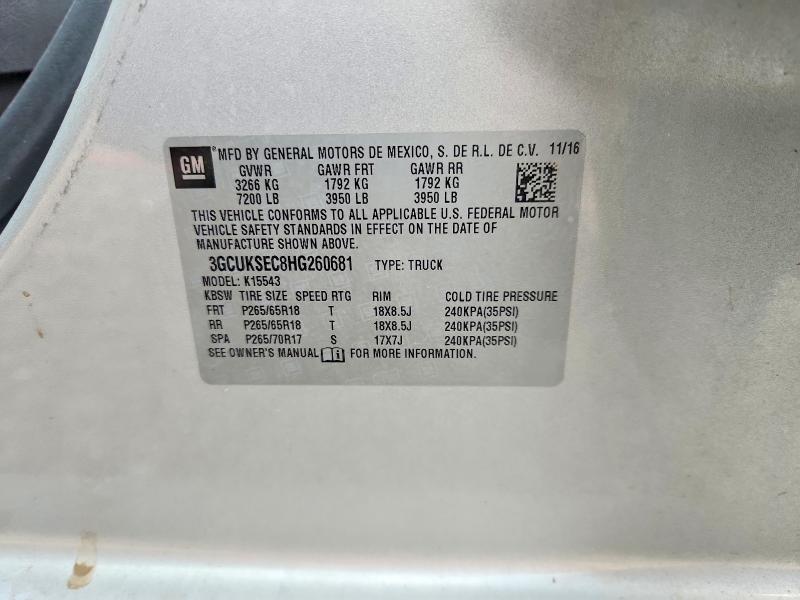 Aukcja sprzedaży 2017 Chevrolet Silverado, vin: 3GCUKSEC8HG260681, numer aukcji: 51817066