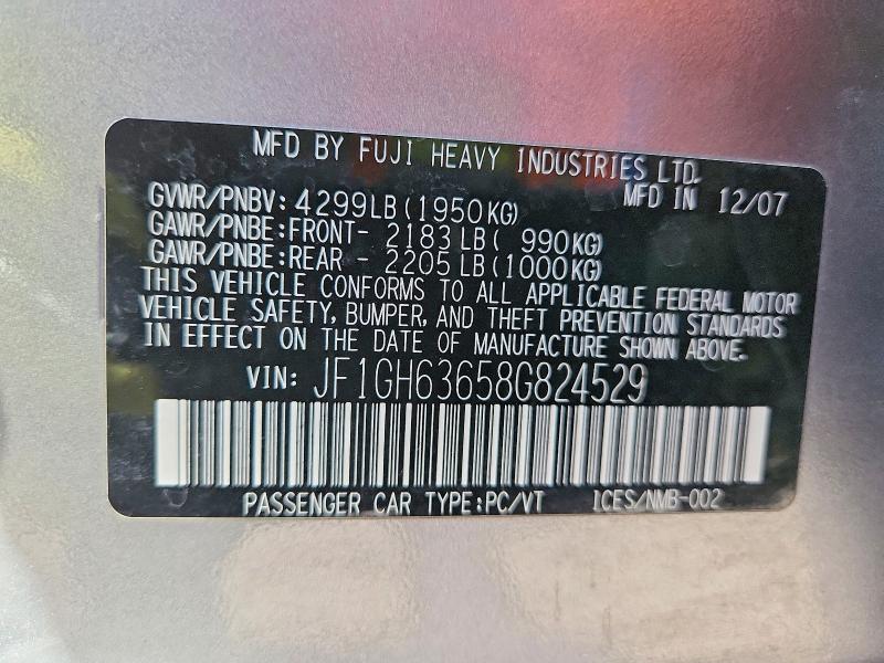 2008 Subaru Impreza მანქანა იყიდება აუქციონზე, vin: JF1GH63658G824529, აუქციონის ნომერი: 48611546