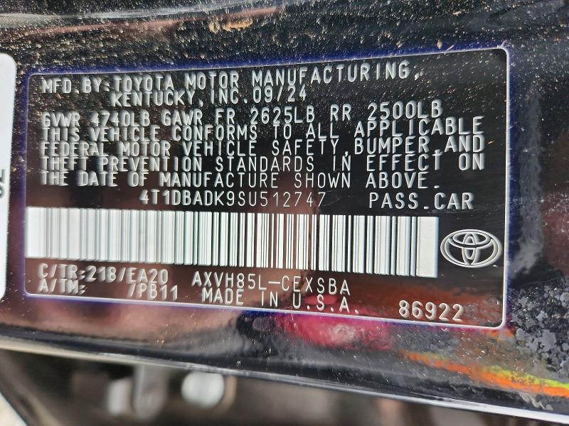 2025 Toyota Camry მანქანა იყიდება აუქციონზე, vin: 4T1DBADK9SU512747, აუქციონის ნომერი: 50683186