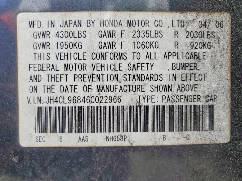 Aukcja sprzedaży 2006 Acura Tsx, vin: JH4CL96846C022966, numer aukcji: 49117036