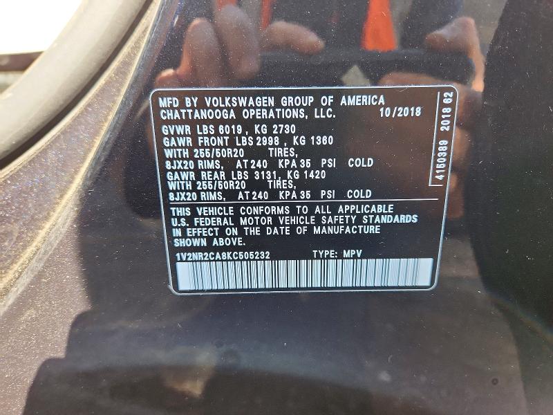 51264576 :رقم المزاد ، 1V2NR2CA8KC505232 vin ، 2019 Volkswagen Atlas مزاد بيع