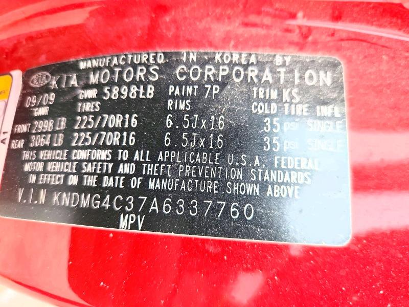 2010 Kia Sedona მანქანა იყიდება აუქციონზე, vin: KNDMG4C37A6337760, აუქციონის ნომერი: 51426606