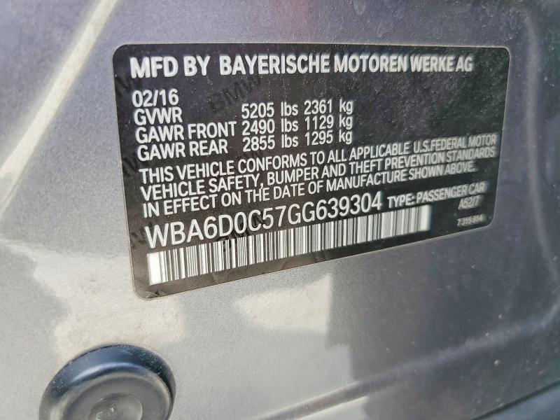 Продаж на аукціоні авто 2016 Bmw 640, vin: WBA6D0C57GG639304, номер лоту: 51289826