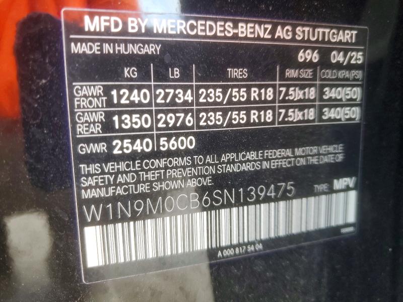 Продаж на аукціоні авто 2025 Mercedes-benz Eqb, vin: W1N9M0CB6SN139475, номер лоту: 48236396