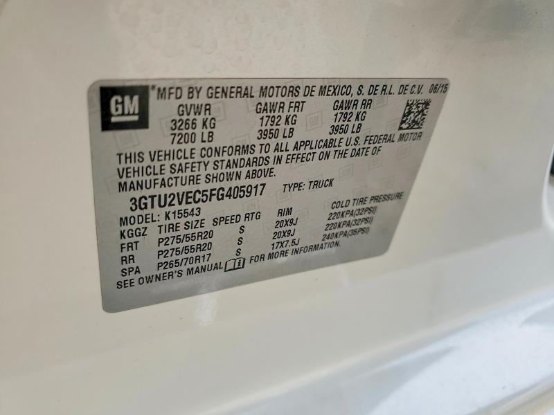 Продажа на аукционе авто 2015 Gmc Sierra, vin: 3GTU2VEC5FG405917, номер лота: 50179456