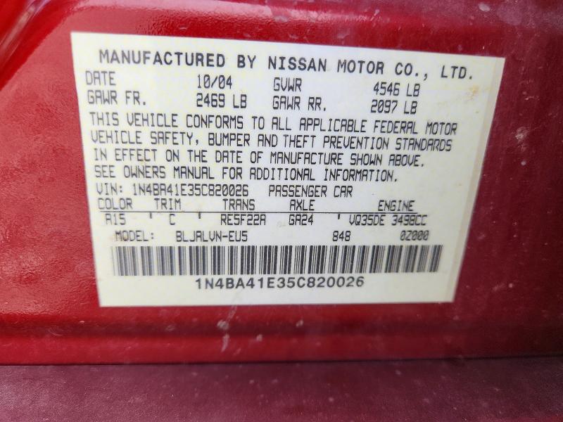 Aukcja sprzedaży 2005 Nissan Maxima, vin: 1N4BA41E35C820026, numer aukcji: 49579796