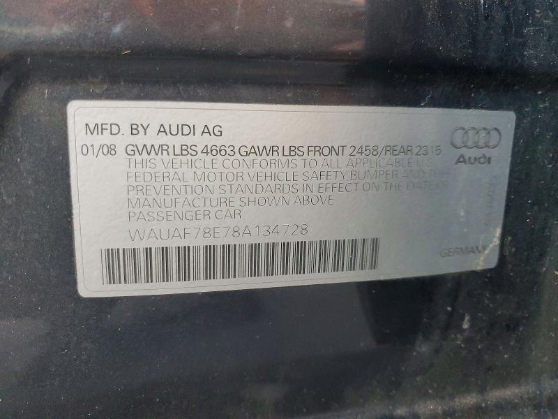 Продаж на аукціоні авто 2008 Audi A4, vin: WAUAF78E78A134728, номер лоту: 51531646