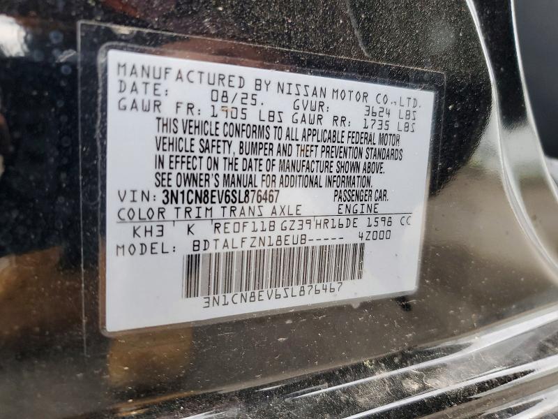 2025 Nissan Versa მანქანა იყიდება აუქციონზე, vin: 3N1CN8EV6SL876467, აუქციონის ნომერი: 50387286