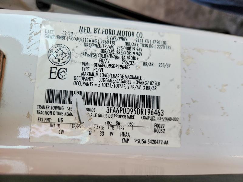 2013 Ford Fusion მანქანა იყიდება აუქციონზე, vin: 3FA6P0D95DR196463, აუქციონის ნომერი: 49164276