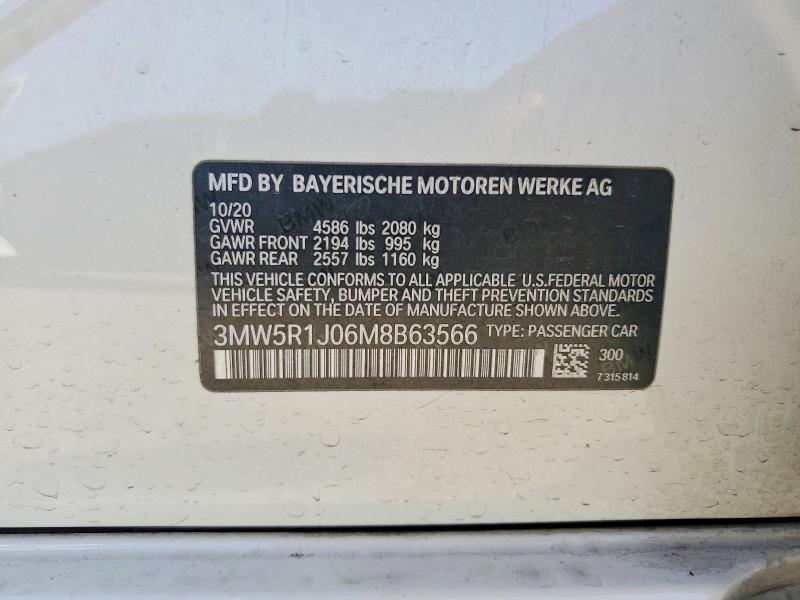 50158596 :رقم المزاد ، 3MW5R1J06M8B63566 vin ، 2021 Bmw 330i مزاد بيع