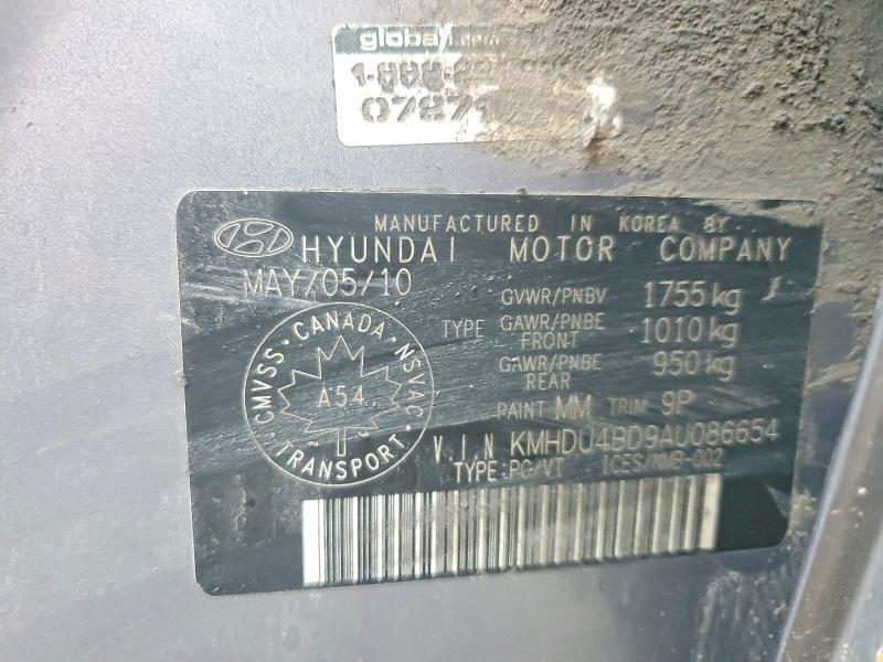 Aukcja sprzedaży 2010 Hyundai Elantra, vin: KMHDU4BD9AU086654, numer aukcji: 50159356
