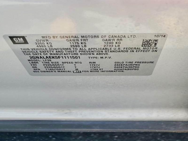 2015 Chevrolet Equinox მანქანა იყიდება აუქციონზე, vin: 2GNALAEK5F1111501, აუქციონის ნომერი: 49834296