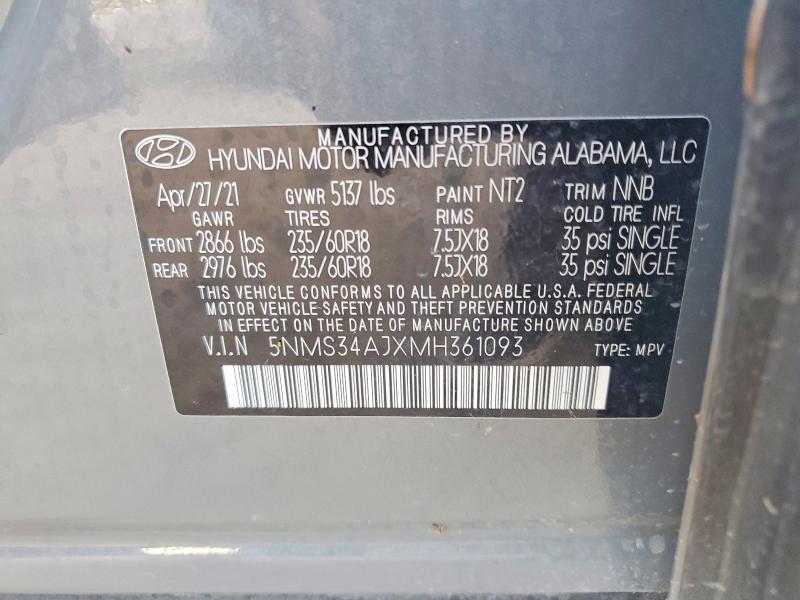 50484906 :رقم المزاد ، 5NMS34AJXMH361093 vin ، 2021 Hyundai Santa Fe مزاد بيع