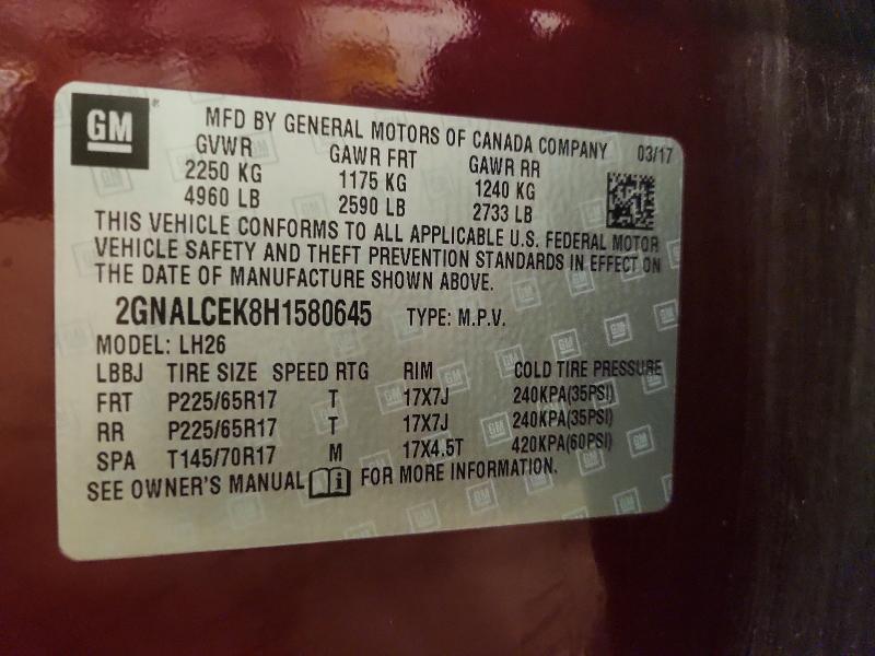 Продажа на аукционе авто 2017 Chevrolet Equinox, vin: 2GNALCEK8H1580645, номер лота: 48401246