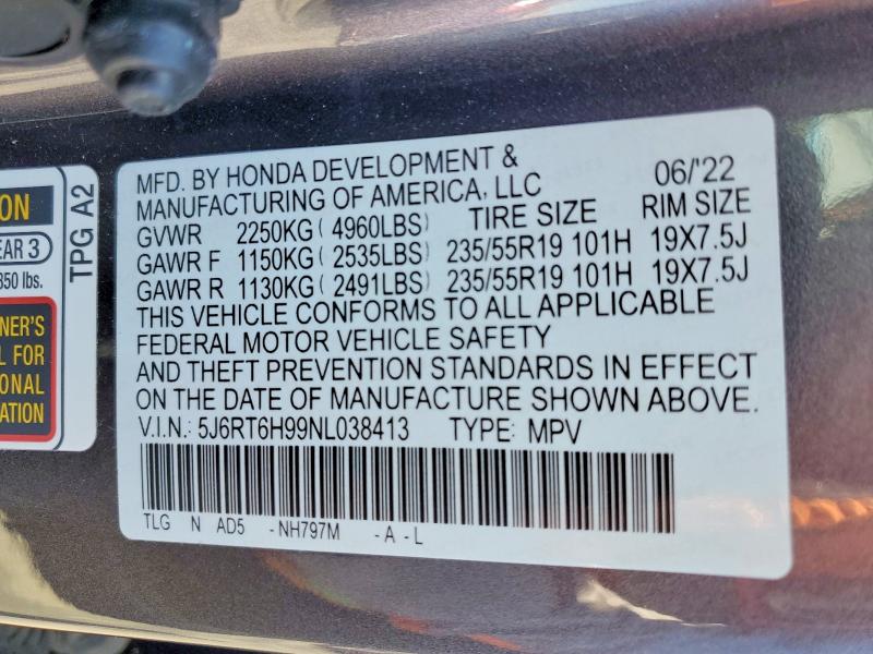 Продаж на аукціоні авто 2022 Honda Cr-v, vin: 5J6RT6H99NL038413, номер лоту: 51359696