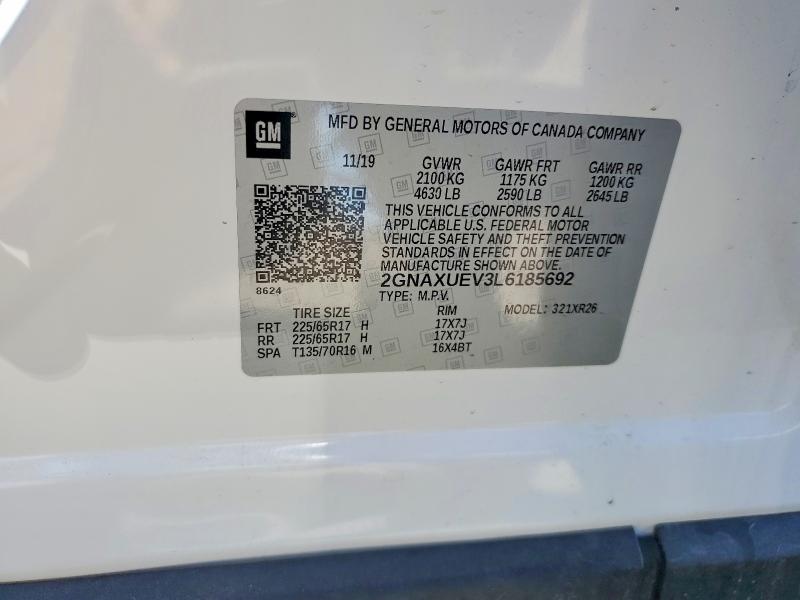 Продажа на аукционе авто 2020 Chevrolet Equinox, vin: 2GNAXUEV3L6185692, номер лота: 49394616