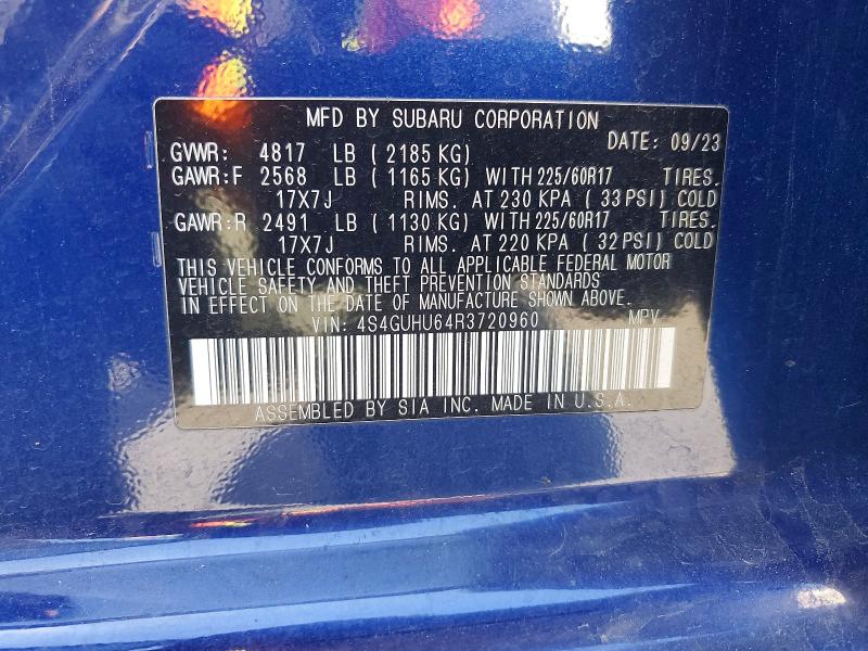 2024 Subaru Crosstrek მანქანა იყიდება აუქციონზე, vin: 4S4GUHU64R3720960, აუქციონის ნომერი: 49507976