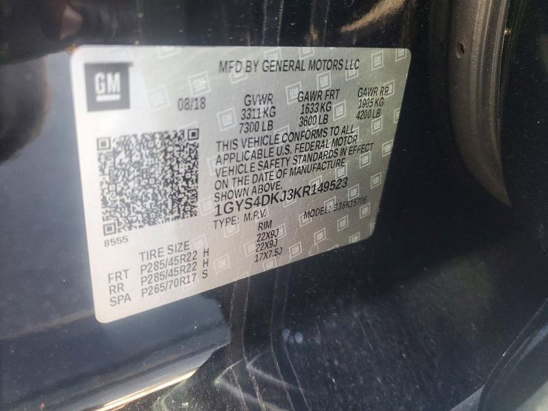 48417456 :رقم المزاد ، 1GYS4DKJ3KR149523 vin ، 2019 Cadillac Escalade مزاد بيع