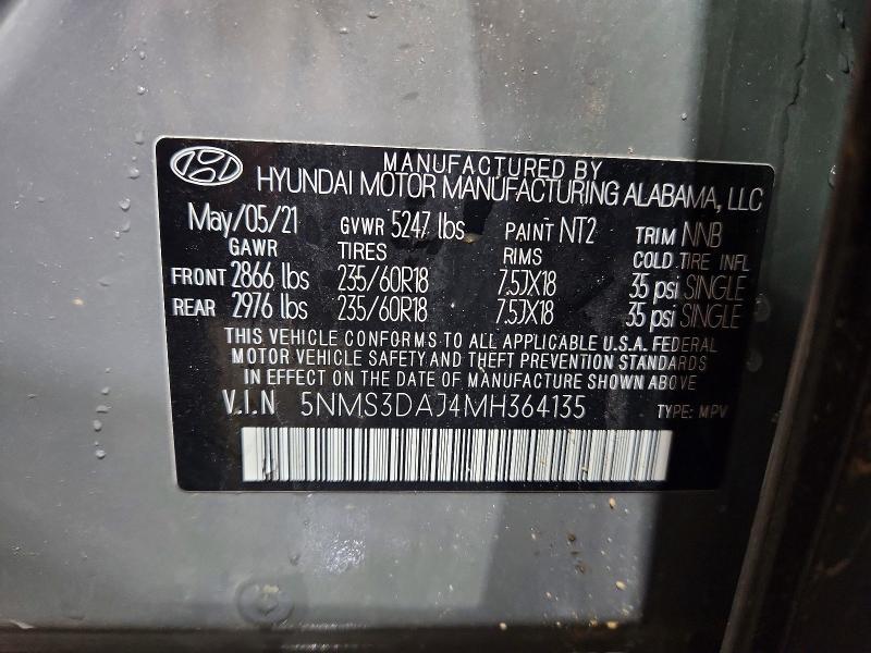 Продаж на аукціоні авто 2021 Hyundai Santa Fe, vin: 5NMS3DAJ4MH364135, номер лоту: 48149456