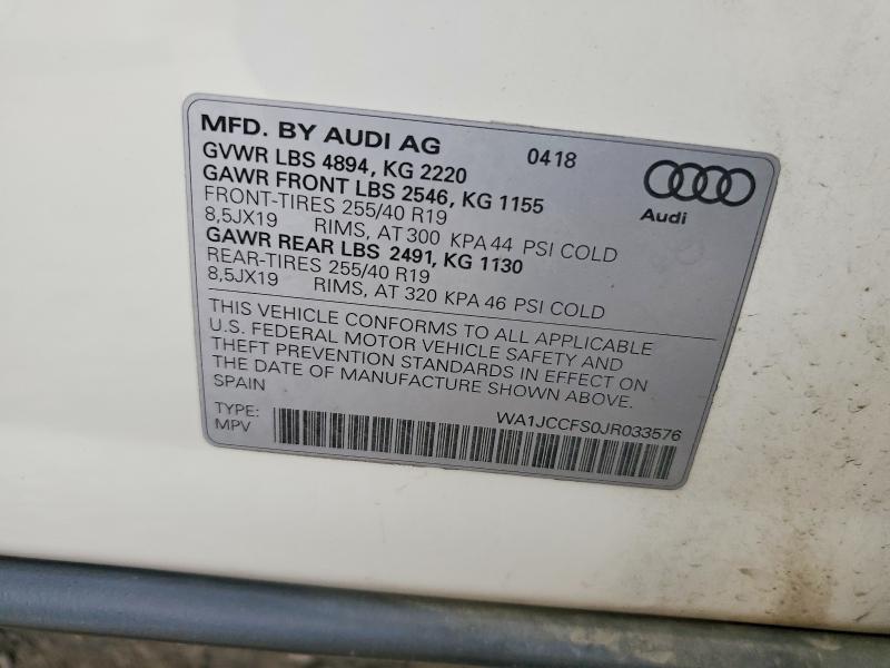 48401636 :رقم المزاد ، WA1JCCFS0JR033576 vin ، 2018 Audi Q3 مزاد بيع