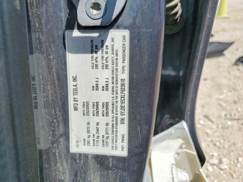 2020 Tesla Model 3 მანქანა იყიდება აუქციონზე, vin: 5YJ3E1ECXLF623610, აუქციონის ნომერი: 49231806