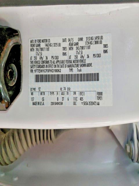 Aukcja sprzedaży 2015 Ford F150, vin: 1FTEW1CF0FKD18062, numer aukcji: 50119806