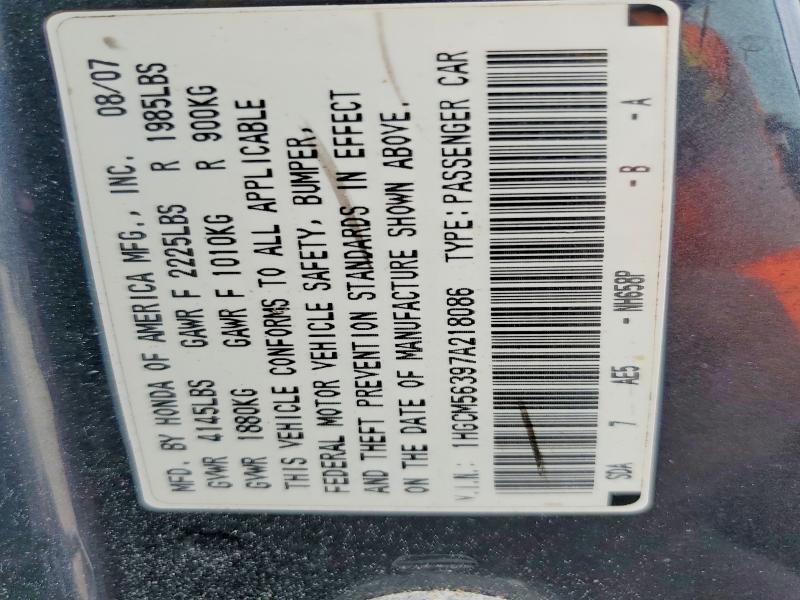 Aukcja sprzedaży 2007 Honda Accord, vin: 1HGCM56397A218086, numer aukcji: 49485286