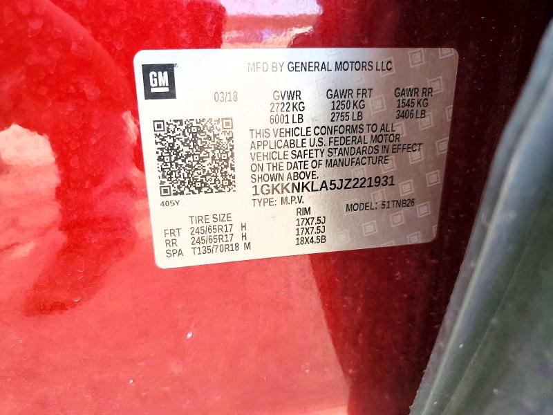 50002926 :رقم المزاد ، 1GKKNKLA5JZ221931 vin ، 2018 Gmc Acadia مزاد بيع