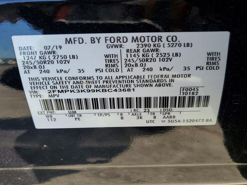 Aukcja sprzedaży 2019 Ford Edge, vin: 2FMPK3K99KBC43681, numer aukcji: 50925806