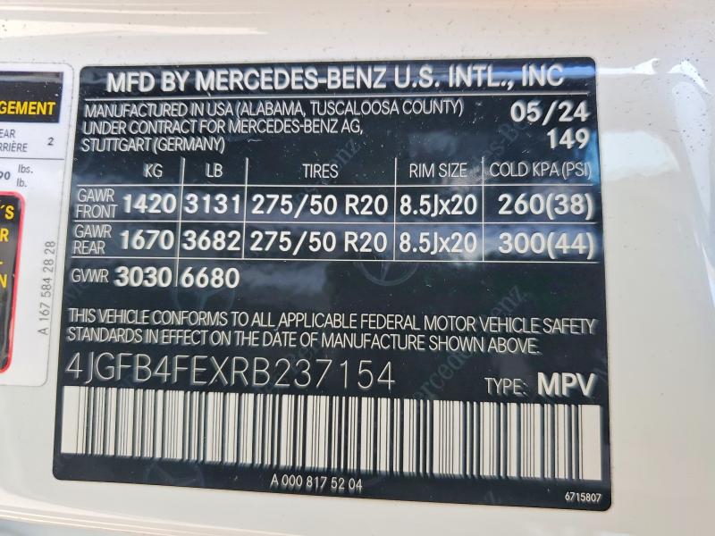 Aukcja sprzedaży 2024 Mercedes-benz Gle, vin: 4JGFB4FEXRB237154, numer aukcji: 47612956