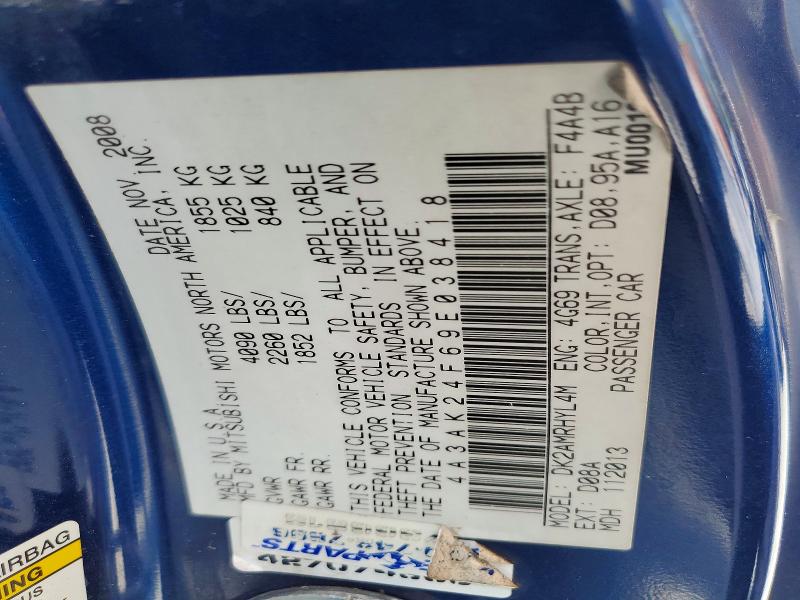 Продаж на аукціоні авто 2009 Mitsubishi Eclipse, vin: 4A3AK24F69E038418, номер лоту: 50238736