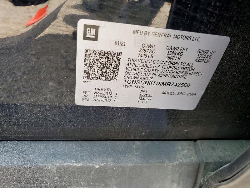 2021 Chevrolet Tahoe მანქანა იყიდება აუქციონზე, vin: 1GNSCNKDXMR242560, აუქციონის ნომერი: 50090466