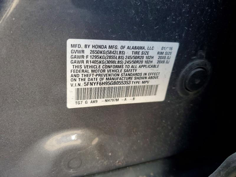 Продаж на аукціоні авто 2016 Honda Pilot, vin: 5FNYF6H95GB055353, номер лоту: 48854616