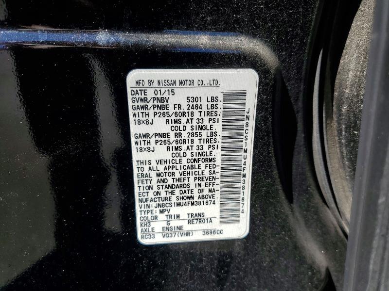 Aukcja sprzedaży 2015 Infiniti Qx70, vin: JN8CS1MU4FM381674, numer aukcji: 48432376