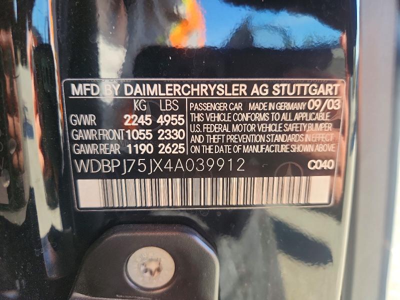 Продаж на аукціоні авто 2004 Mercedes-benz Cl, vin: WDBPJ75JX4A039912, номер лоту: 50945406