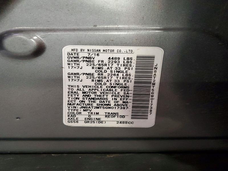 50720116 :رقم المزاد ، JN8AT2MT5GW017397 vin ، 2016 Nissan Rogue مزاد بيع