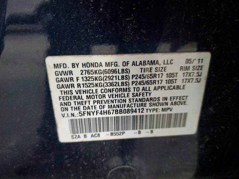Aukcja sprzedaży 2011 Honda Pilot, vin: 5FNYF4H67BB089412, numer aukcji: 51079506