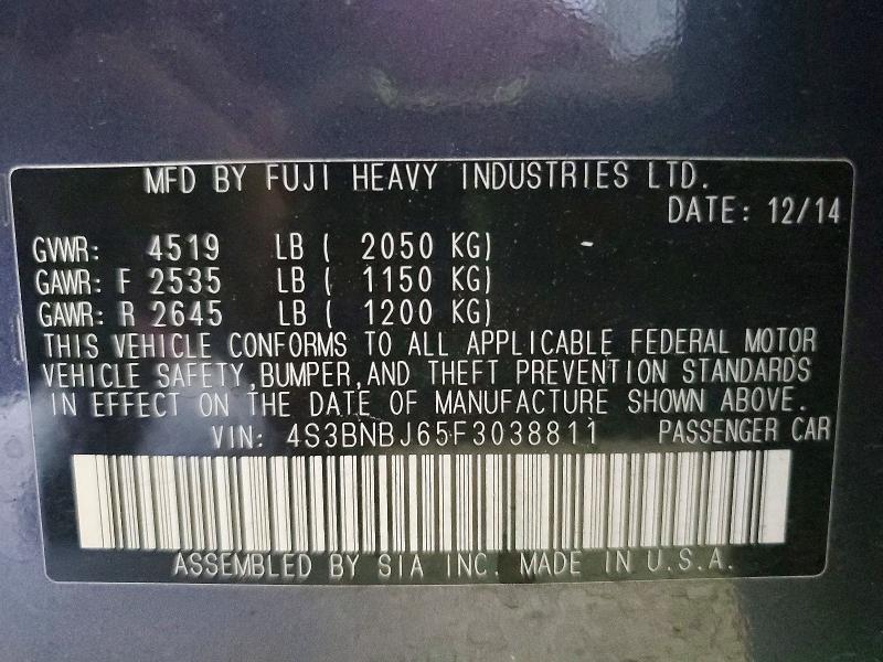 Aukcja sprzedaży 2015 Subaru Legacy, vin: 4S3BNBJ65F3038811, numer aukcji: 50743996