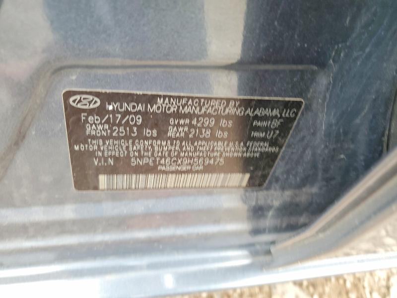2009 Hyundai Sonata მანქანა იყიდება აუქციონზე, vin: 5NPET46CX9H569475, აუქციონის ნომერი: 50575666