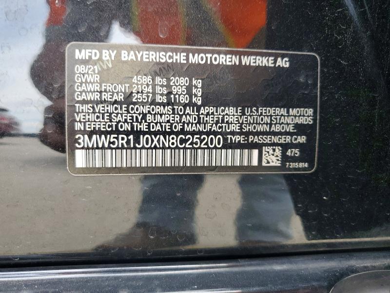 Aukcja sprzedaży 2022 Bmw 330i, vin: 3MW5R1J0XN8C25200, numer aukcji: 49054286