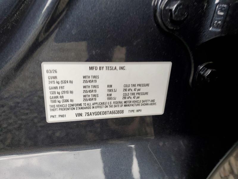 51758786 :رقم المزاد ، 7SAYGDED8TA663808 vin ، 2026 Tesla Model Y مزاد بيع