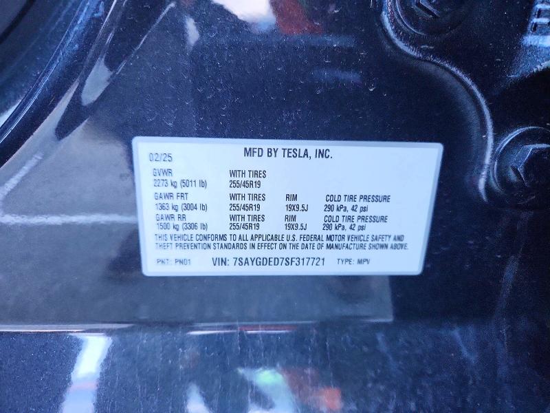 Продажа на аукционе авто 2025 Tesla Model Y, vin: 7SAYGDED7SF317721, номер лота: 49661766