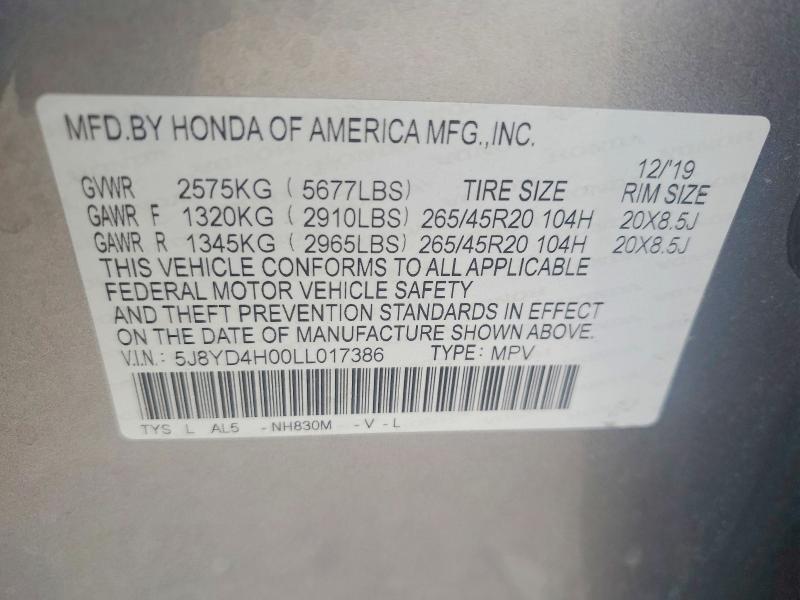 Aukcja sprzedaży 2020 Acura Mdx, vin: 5J8YD4H00LL017386, numer aukcji: 47918796