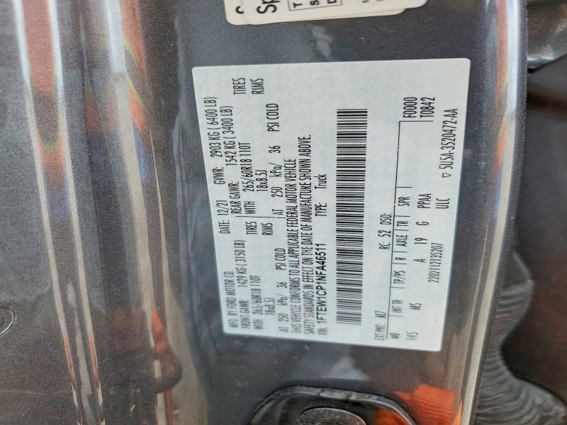 49705316 :رقم المزاد ، 1FTEW1CP1NFA46511 vin ، 2022 Ford F150 مزاد بيع
