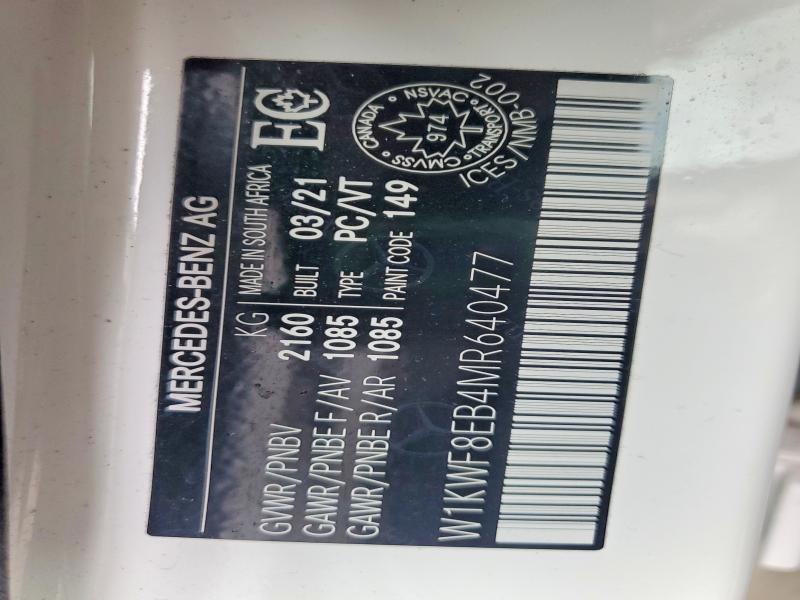 Aukcja sprzedaży 2021 Mercedes-benz C, vin: W1KWF8EB4MR640477, numer aukcji: 48803186