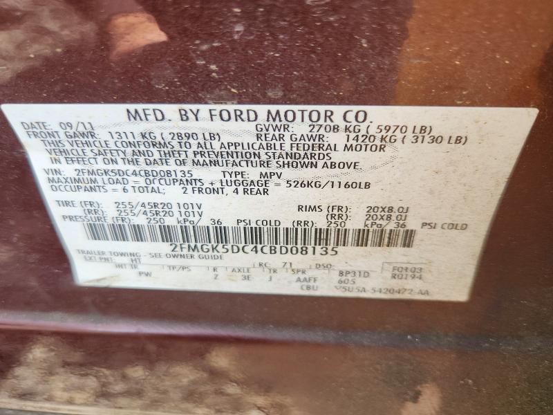 Aukcja sprzedaży 2012 Ford Flex, vin: 2FMGK5DC4CBD08135, numer aukcji: 50280796