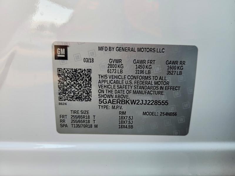 Продаж на аукціоні авто 2018 Buick Enclave, vin: 5GAERBKW2JJ228555, номер лоту: 48897436
