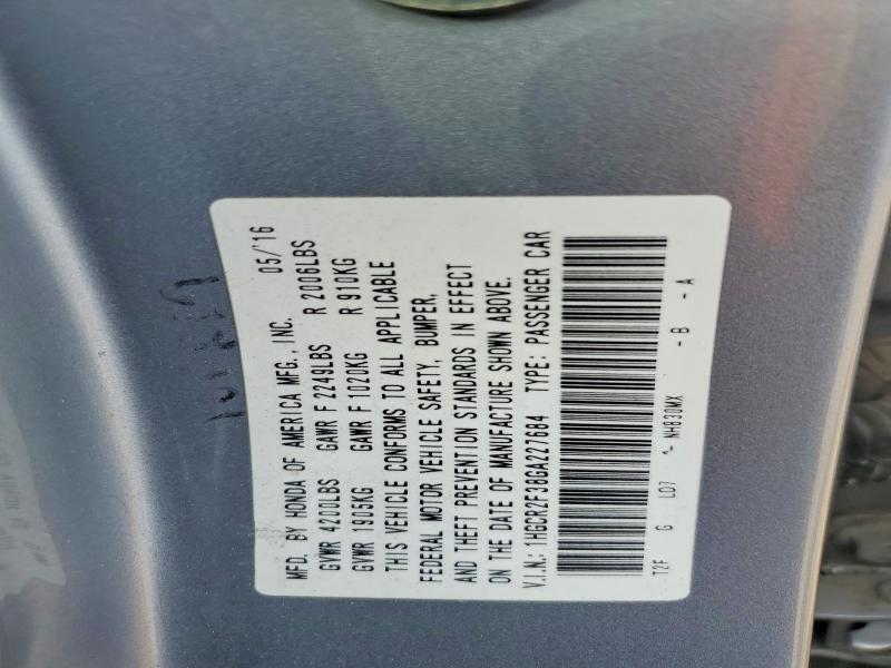 50176556 :رقم المزاد ، 1HGCR2F38GA227684 vin ، 2016 Honda Accord مزاد بيع